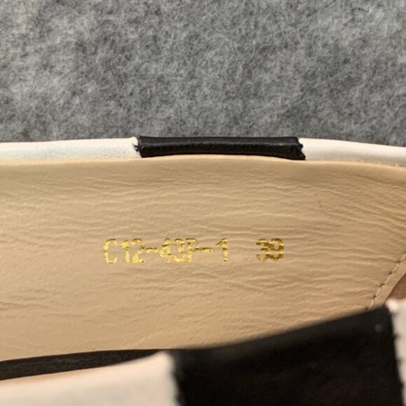 Sasha New York Leather Black and White Stripes Heel Peep Toe Shoes - Picture 9 of 12